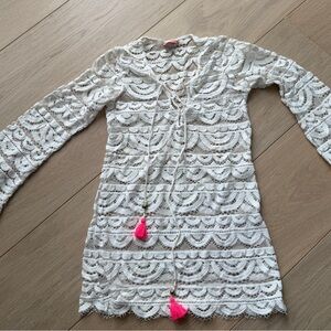PilyQ Little Noah Tunic Lace Cover-Up with Pink Tassels
